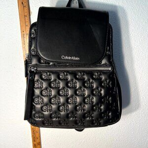 Calvin Klein Women's Black Reyna Signature Embossed Key Item Flap Backpack